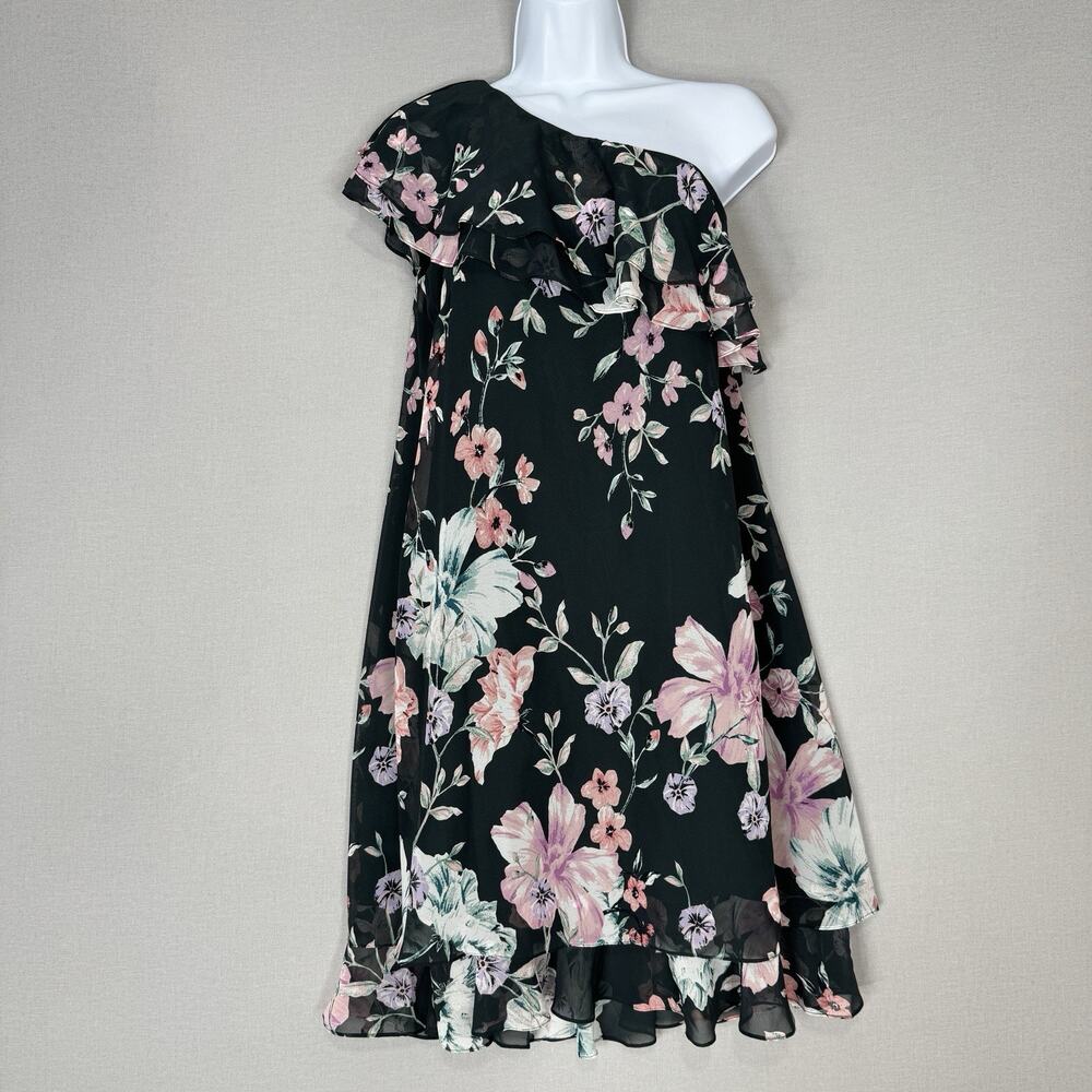 Eliza J Dress Womens 12 Green Floral Ruffle One Shoulder Chiffon Cottagecore